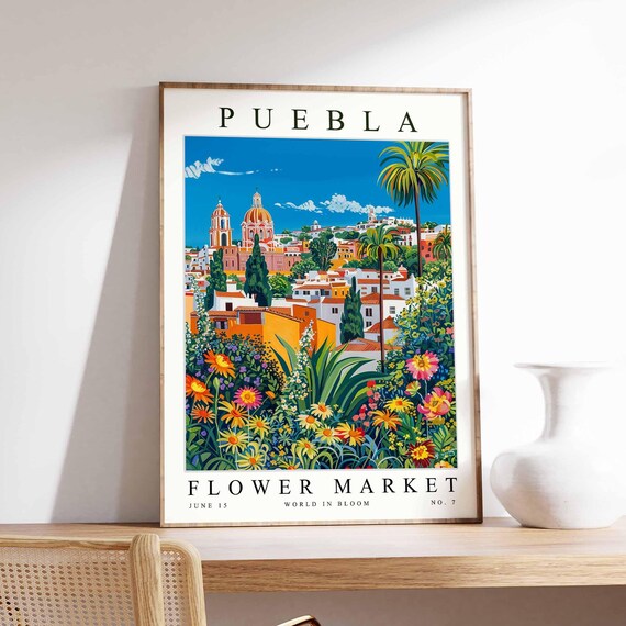 Puebla Flower Market Poster Pueblaprint Mexican Floral Wall Art Pueblafloral Decor Botanical Mexico Print Travel