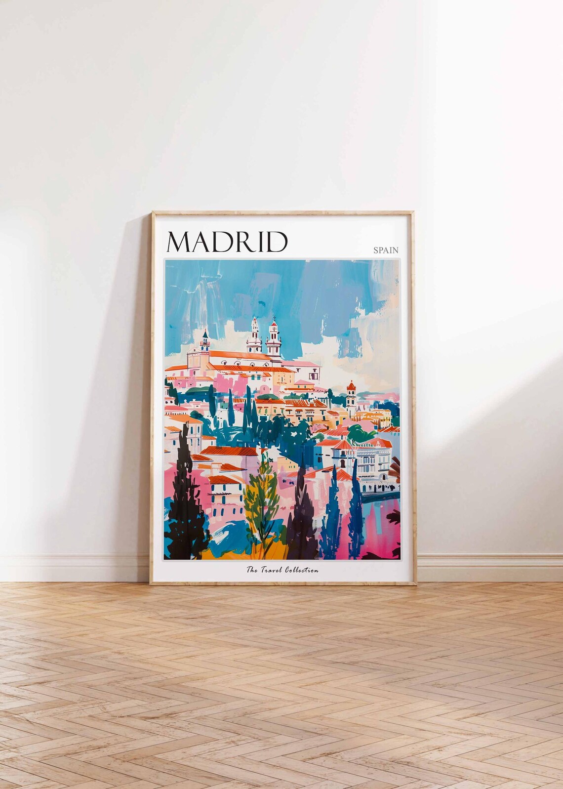 Madrid Spain Colorful Hilltop Old Town Cathedral Travel Poster - Image 2