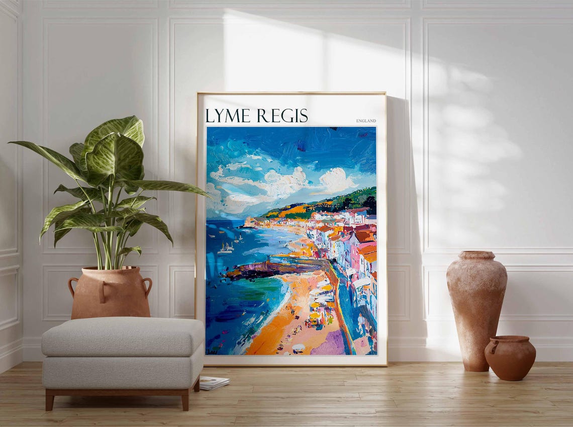 Lyme Regis England Impressionist Bay Sailboats Pier Beach Poster - Image 3