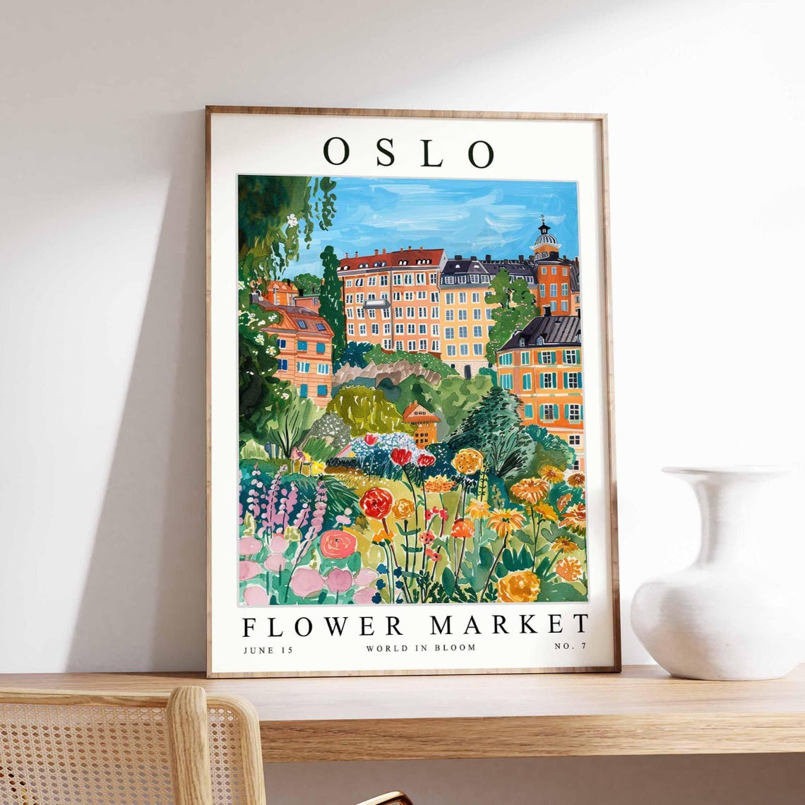Oslo Flower Market Apartment Block Rose Dahlia Garden Poster