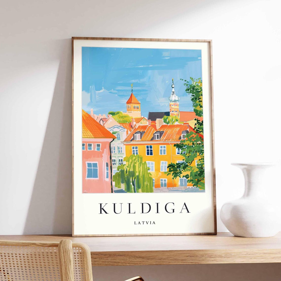 Kuldiga Latvia Old Town Rooftops Watercolor Baltic Travel Wall Poster
