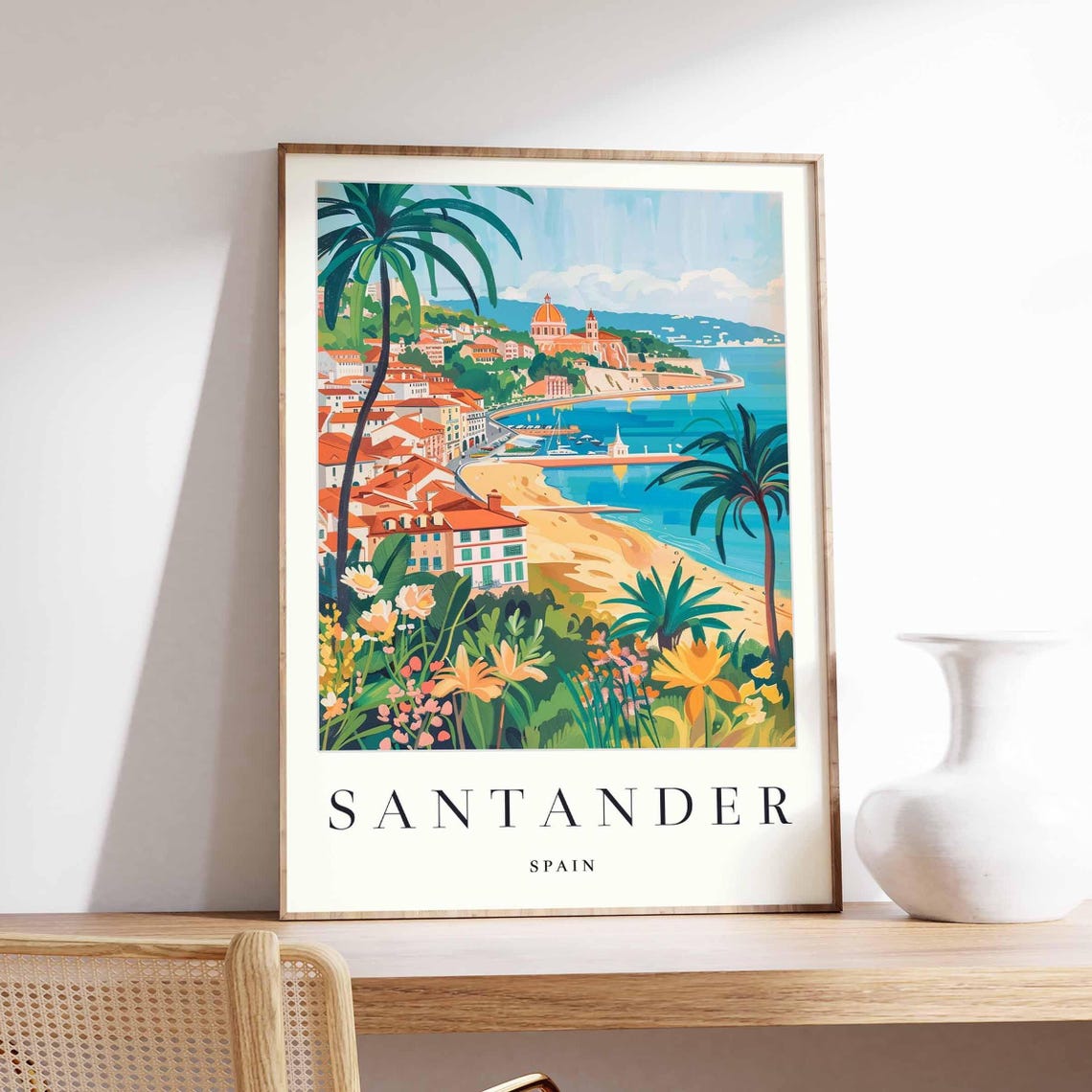 Santander Spain Pink Boulevard Garden Path Above the Bay Poster