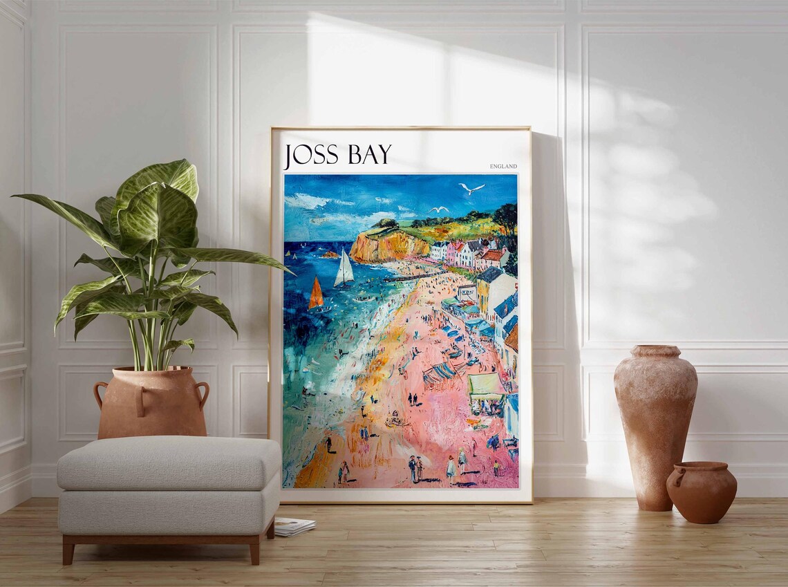 Joss Bay England Busy Summer Beach Sailboats Colorful Town Poster - Image 3