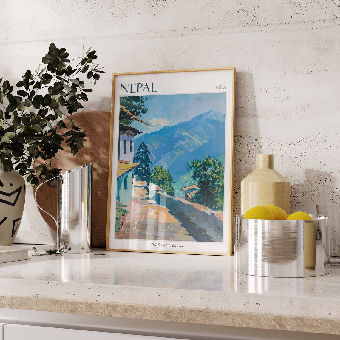 Nepal Asia Mountain Village Street Blue Peaks Scenic Art Poster - Image 3
