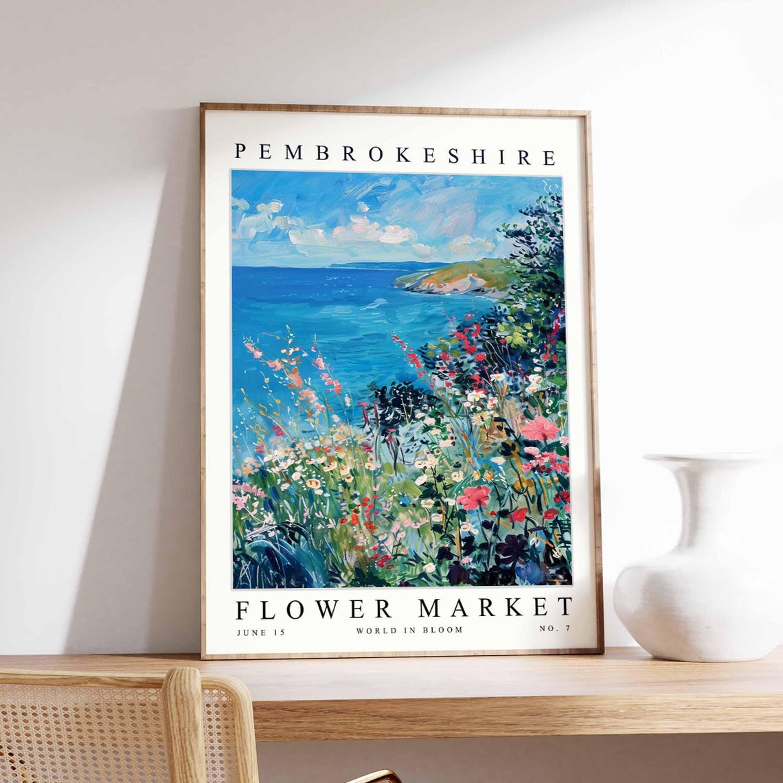 Pembrokeshire Soft Wildflower Meadow Open Sea Sky Floral Poster