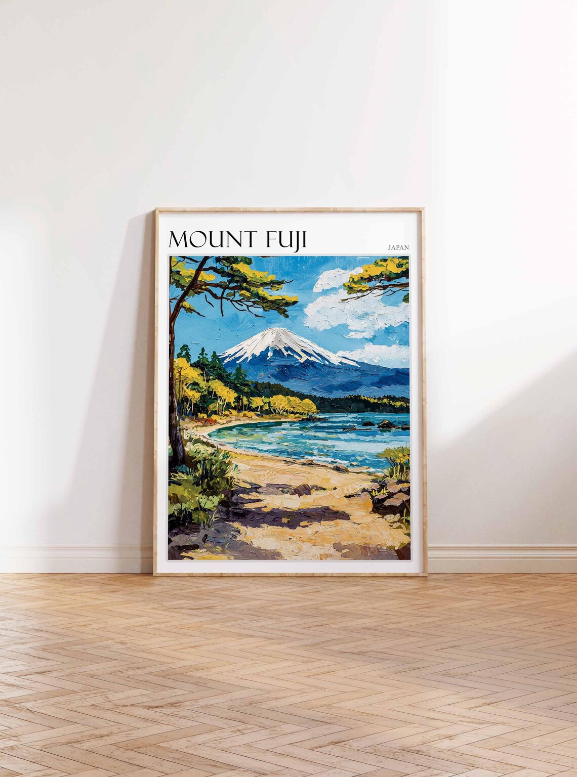 Mount Fuji Japan Pine Framed Sunny Shoreline Summer Travel Poster - Image 2