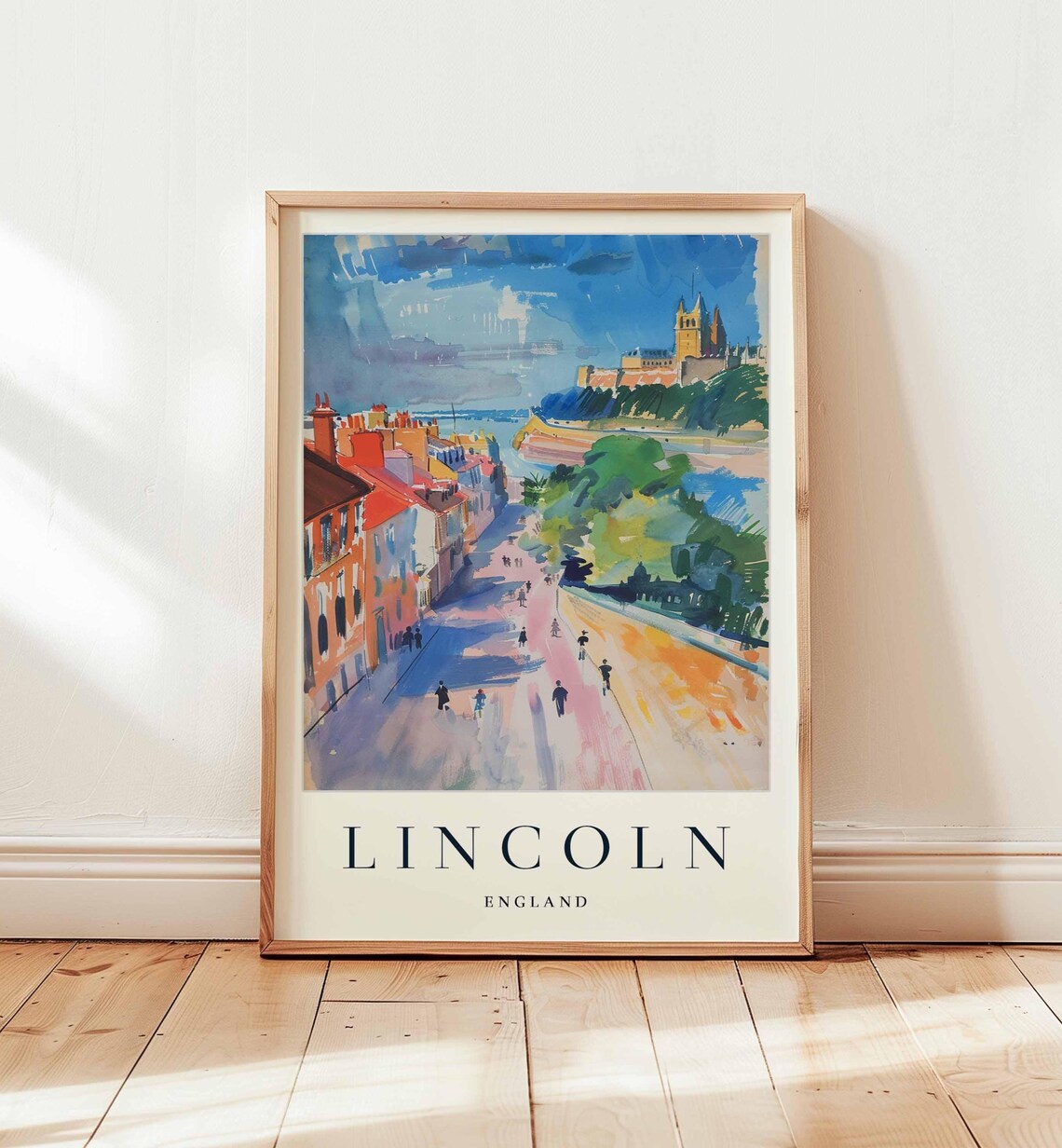 Lincoln England Cathedral Hill Street Watercolor Art Travel Poster