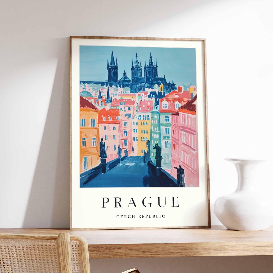 Prague Czech Republic Charles Bridge Castle Skyline Travel Poster