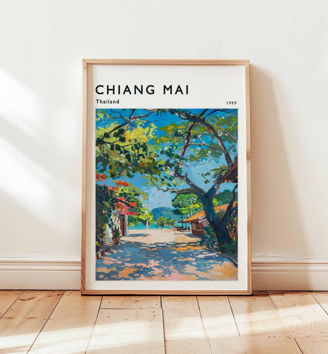 Chiang Mai Thailand 1989 Sunlit Beach Lane Tropical Travel Poster