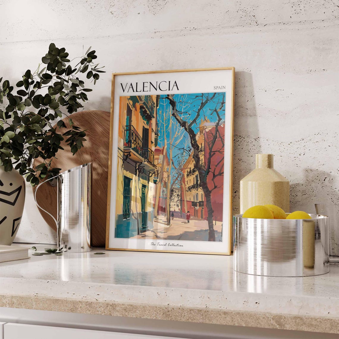 Valencia Spain Quiet Street Bare Trees Old Buildings Art Poster - Image 3