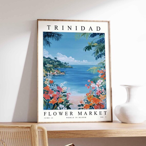 Trinidad Flower Market Poster Print Trinidadian Floral Wall Art Decor Botanical Caribbean Travel