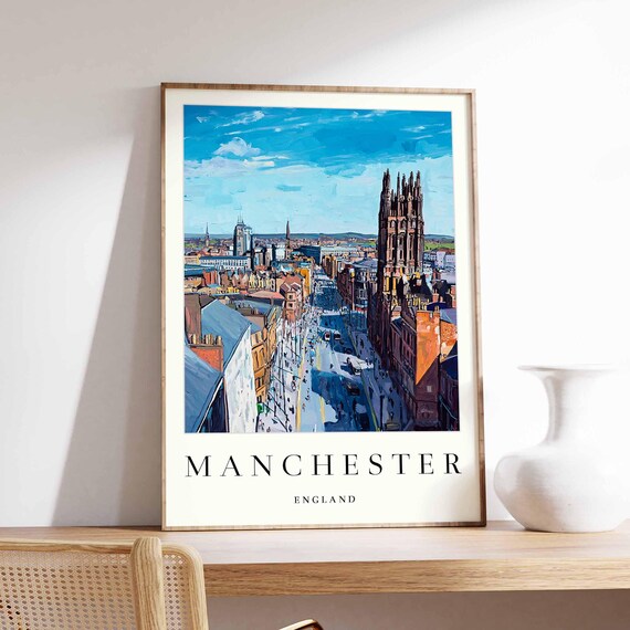 Manchester England Aerial City Panorama Tall Church Tower Poster