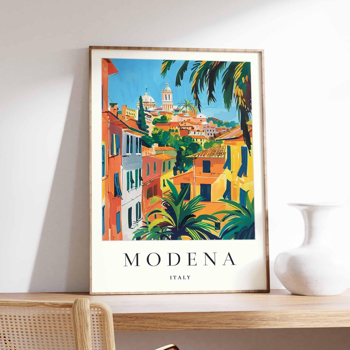 Modena Italy Emilia Romagna Colorful Hillside Town Travel Poster