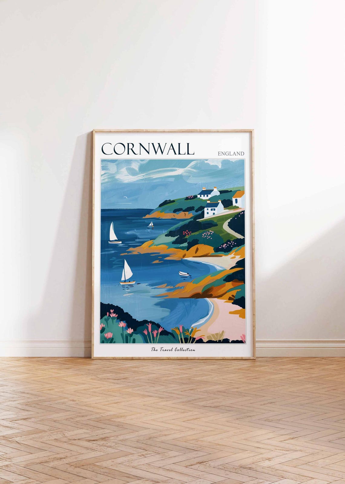 Cornwall England Seaside Cliffs and Sailboats Coastal Art Poster - Image 2