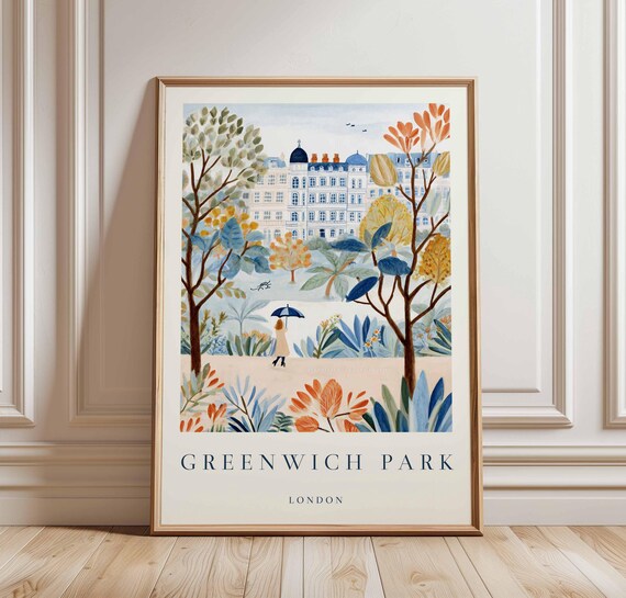 Greenwich Park London Lady With Umbrella In Garden Art Poster