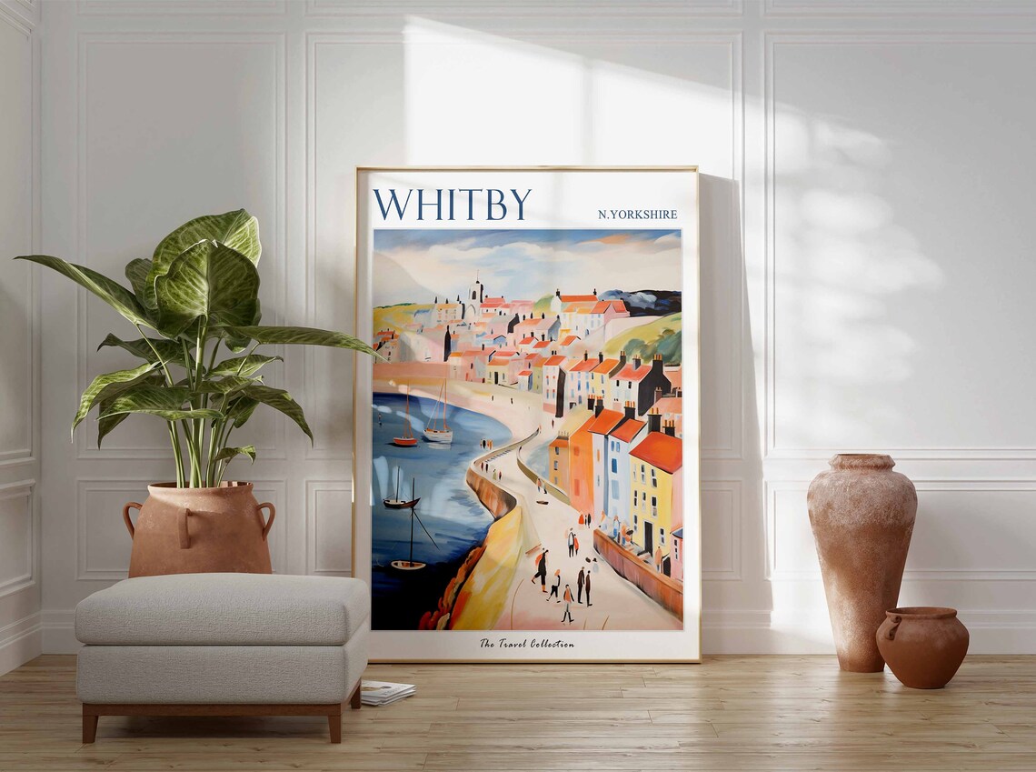 Whitby North Yorkshire Harbor Boats Hillside Town Travel Poster - Image 3