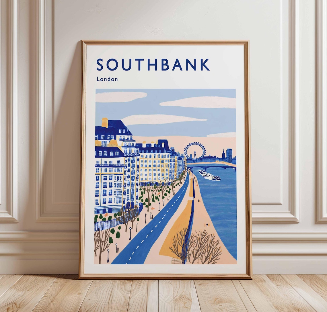 Southbank London Thames Embankment London Eye River Travel Poster