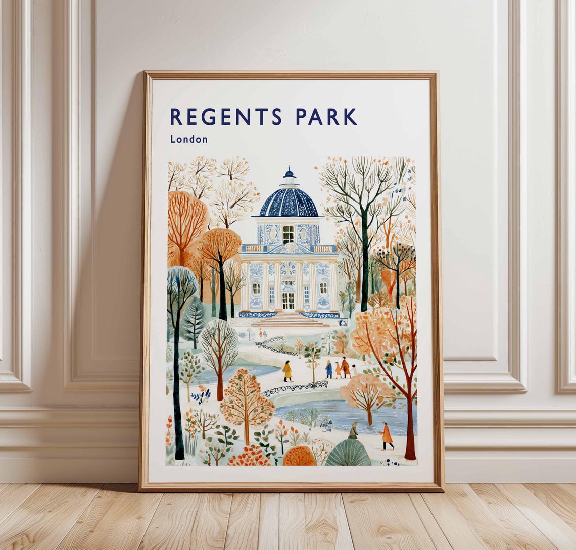 Regents Park London Autumn Trees Domed Building Scene Poster