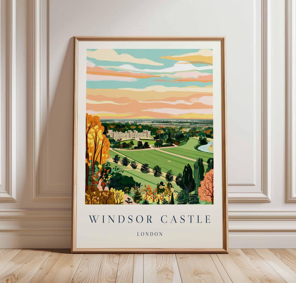 Windsor Castle London The Long Walk Sunset Landscape Travel Poster