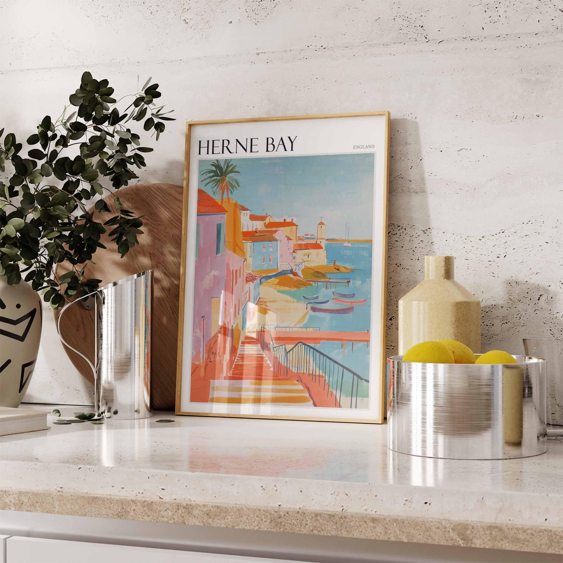 Herne Bay England Harbour Steps Pastel Waterfront Pier Poster - Image 2
