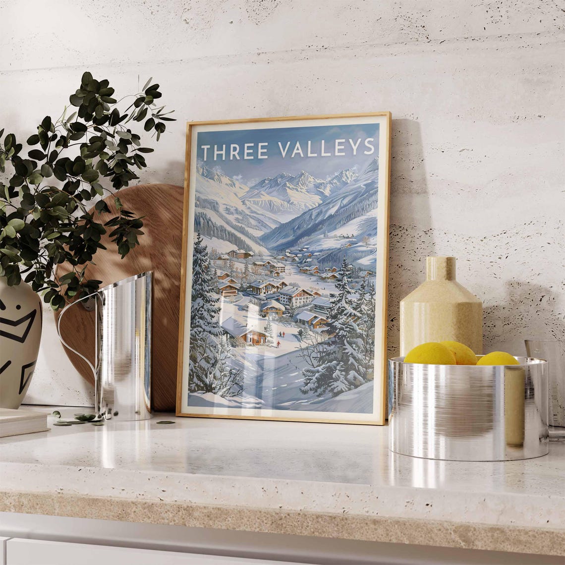 Three Valleys Village Tucked in a Snowy Mountain Valley Poster - Image 2