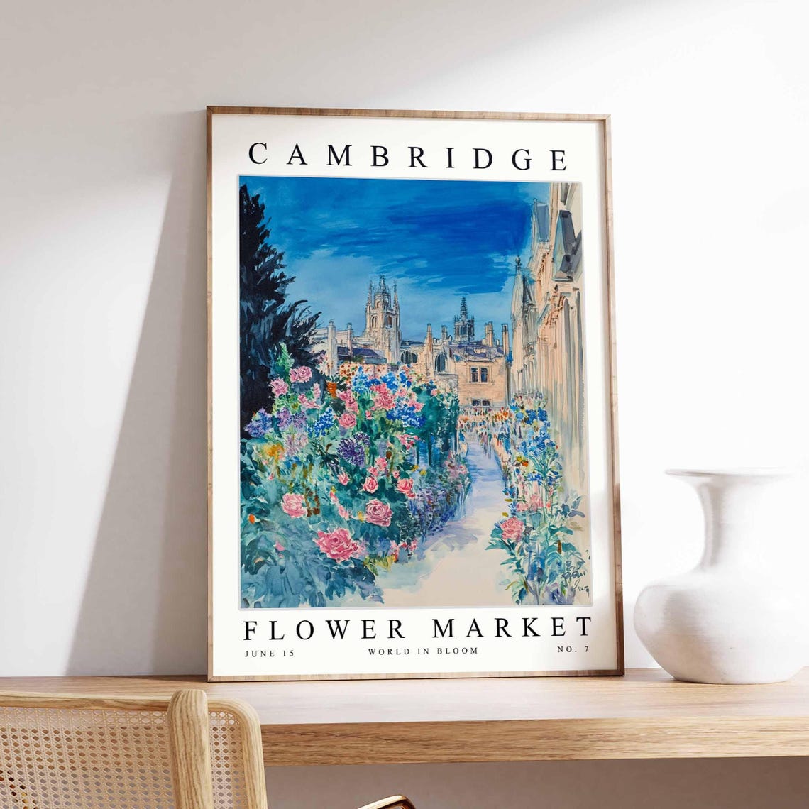 Cambridge Flower Market Rose Garden Path And College Tower Poster