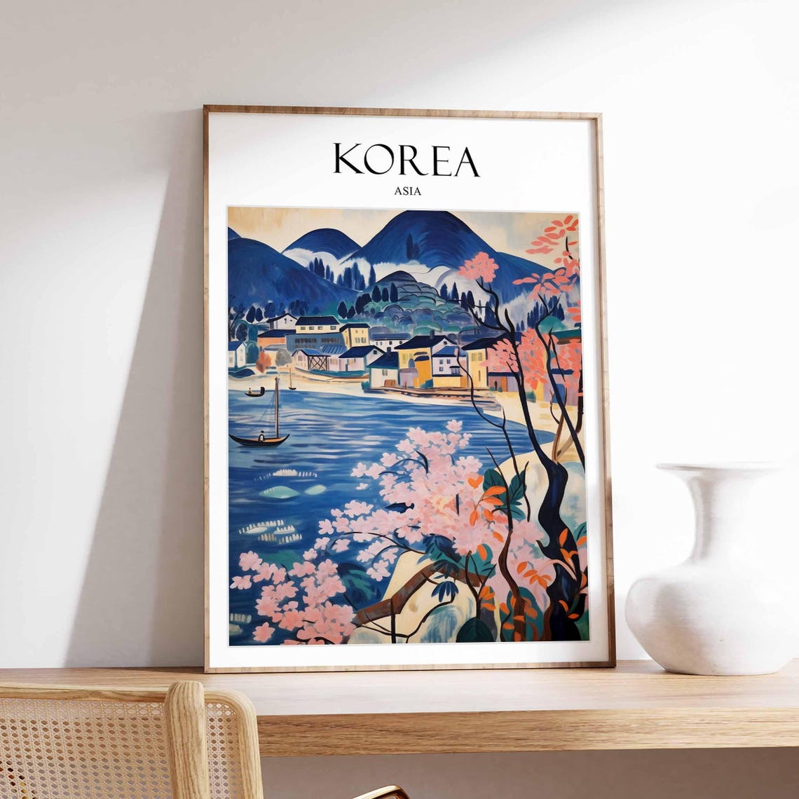 South Korea Travel Poster, Asian Oriental Art Print