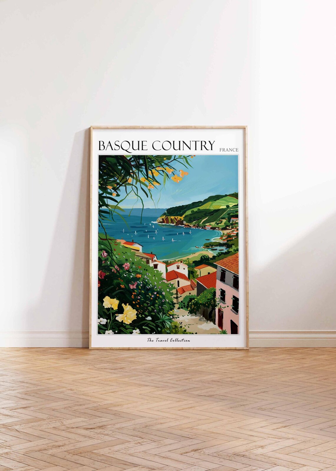 Basque Country France Flower Covered Blue Coastal Bay Poster - Image 2