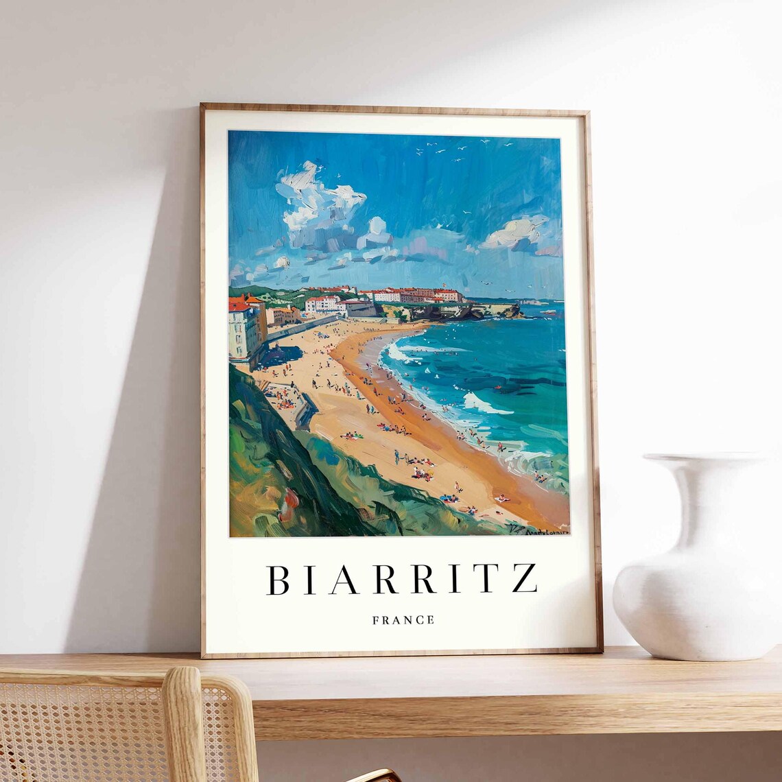 Biarritz France Sunny Beach Day Colorful Impressionist Art Poster