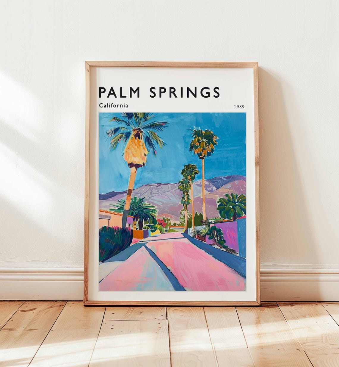 Palm Springs California Palm Tree Street Scene 1989 Travel Poster