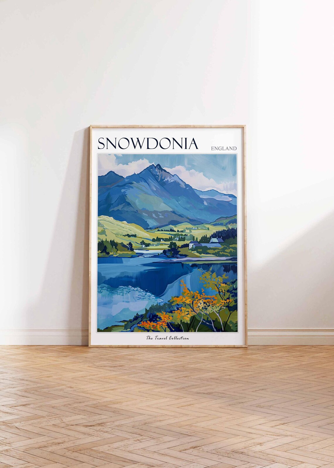 Snowdonia Still Lake Mountain Reflection Autumn Travel Poster - Image 2