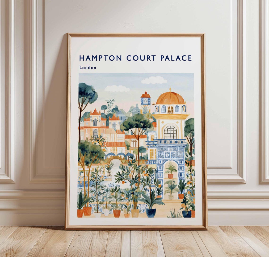 Hampton Court Palace London Orange Facade Garden Travel Poster