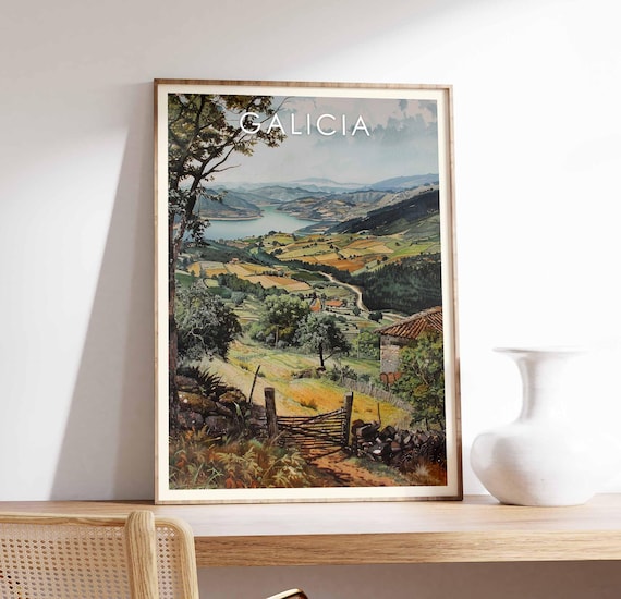 Galicia Spain Rolling Farmland Valley River Scenic Art Poster