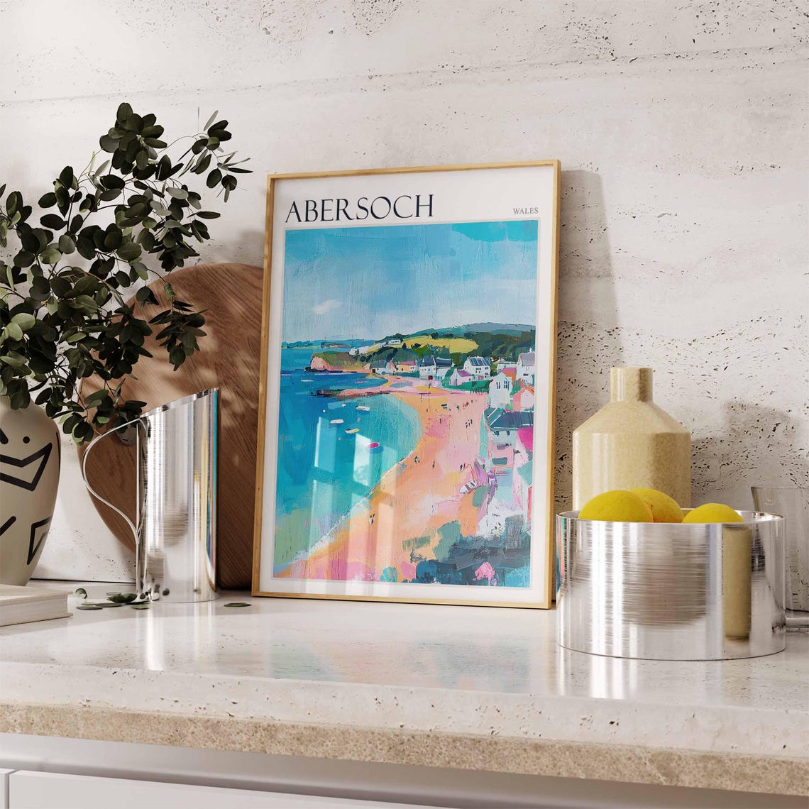 Abersoch Wales Pink Beach Turquoise Sea Art Travel Collection Poster - Image 2