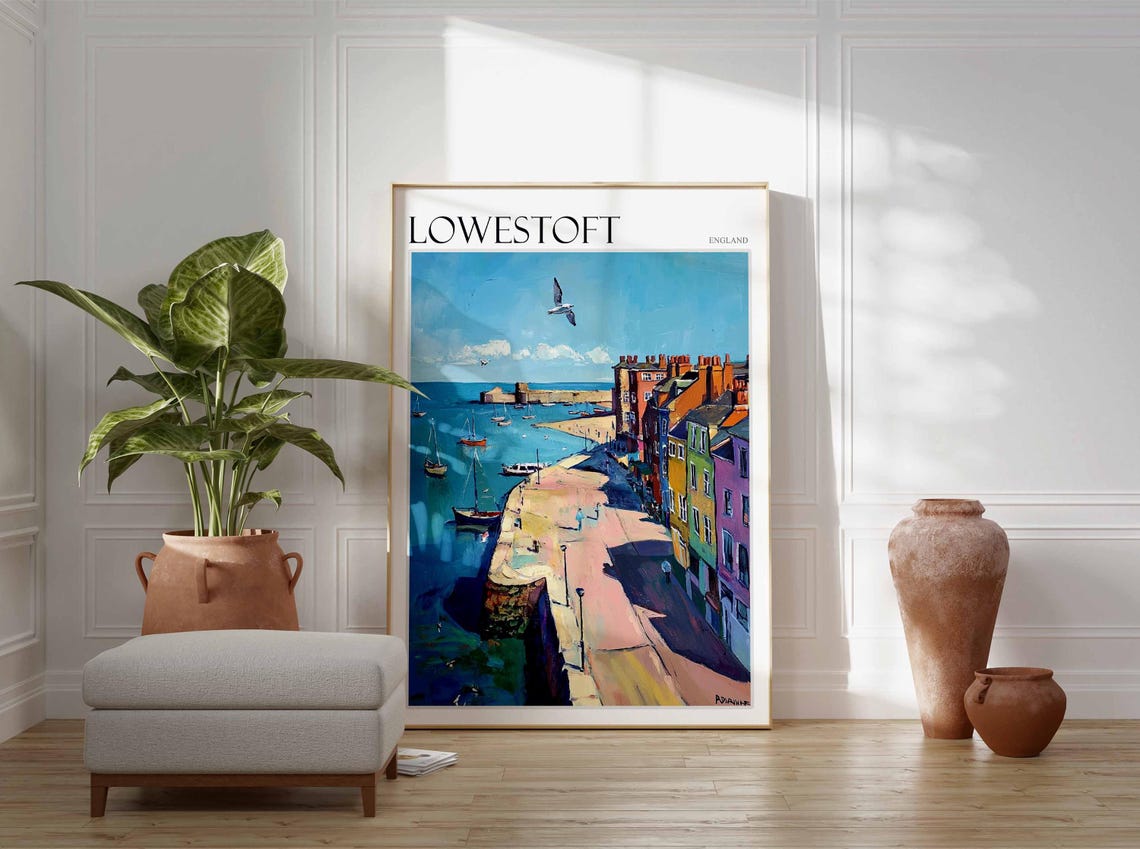 Lowestoft England Harbor Quay Colorful Boats Seagull Sea Poster - Image 3