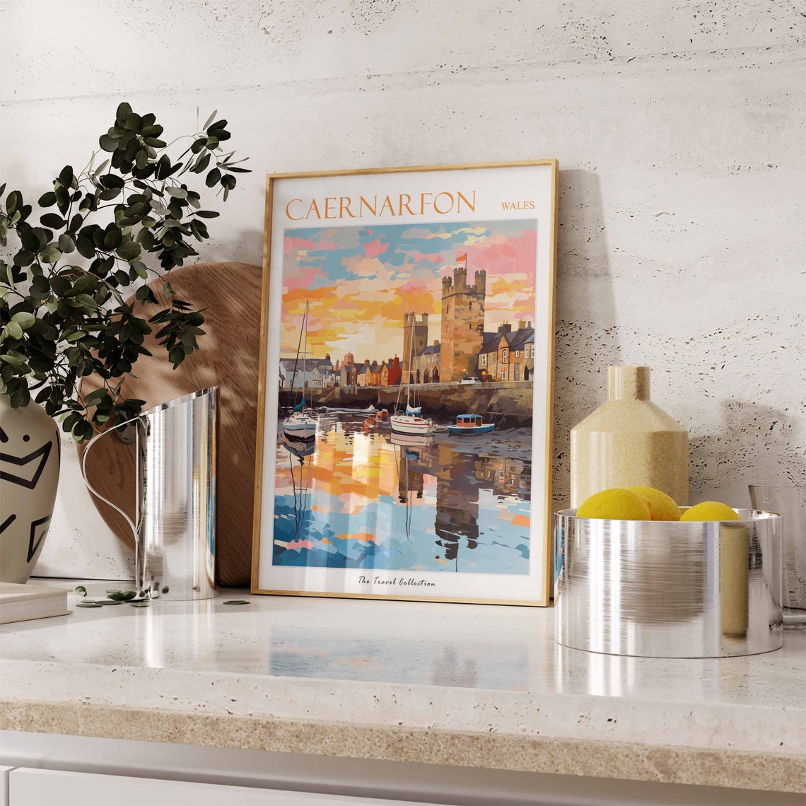 Caernarfon Wales Castle Harbour Sunset Travel Collection Poster - Image 3