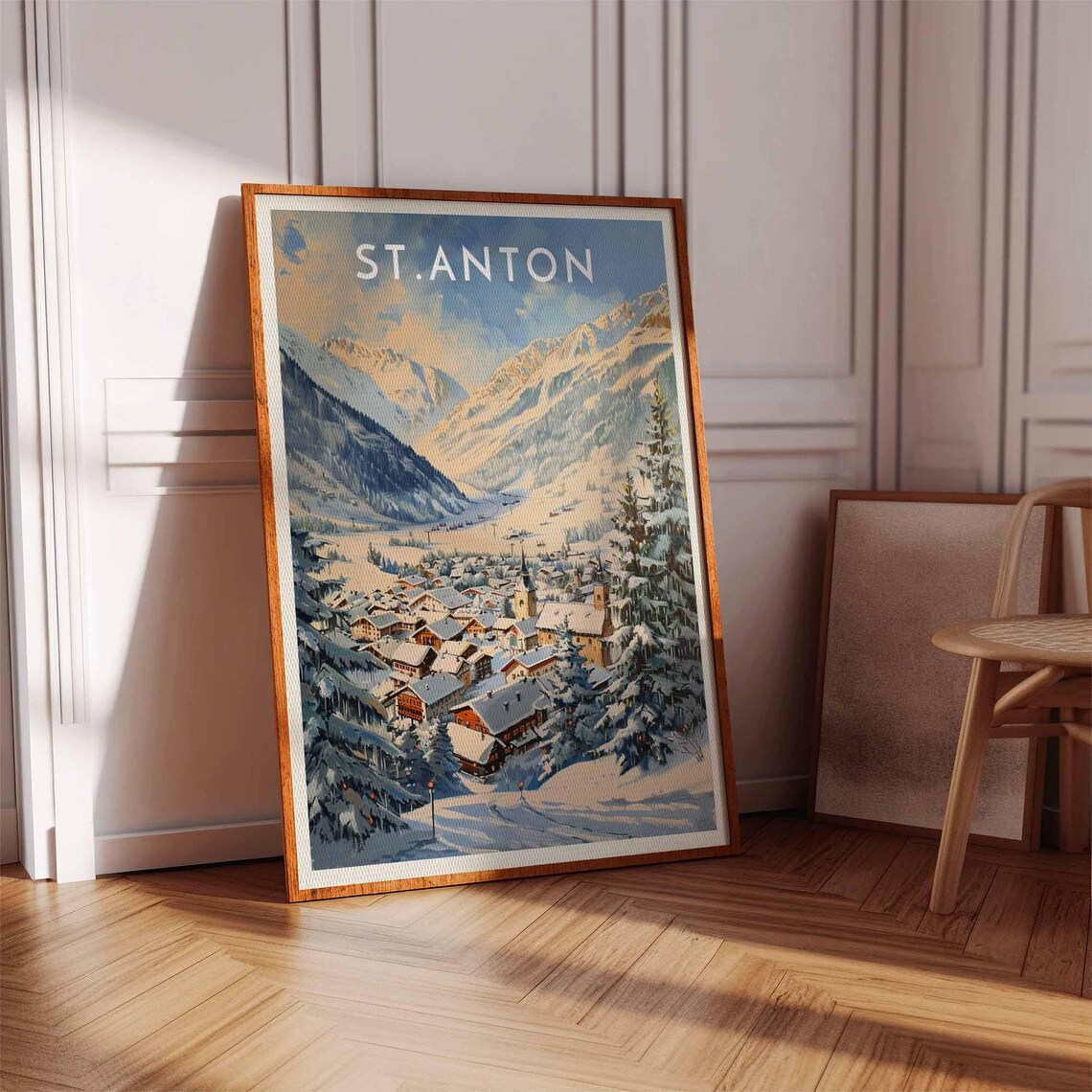 St. Anton Austria Golden Watercolor Alpine Village Valley Poster - Image 3