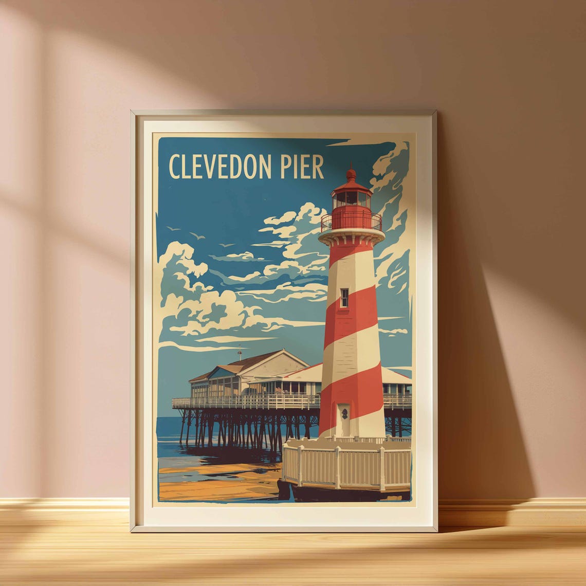 Clevedon Pier Red and White Tower Vintage Seaside Travel Poster - Image 3