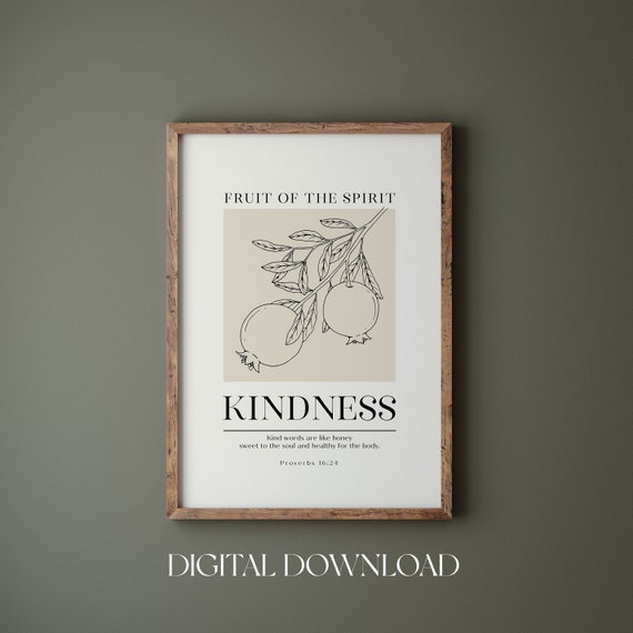 Fruit Of The Spirit Wall Art Print Kindness Bible Verse Galatians 522 Christian Wall Art Vintage Fruit Kitchen Wall Deco