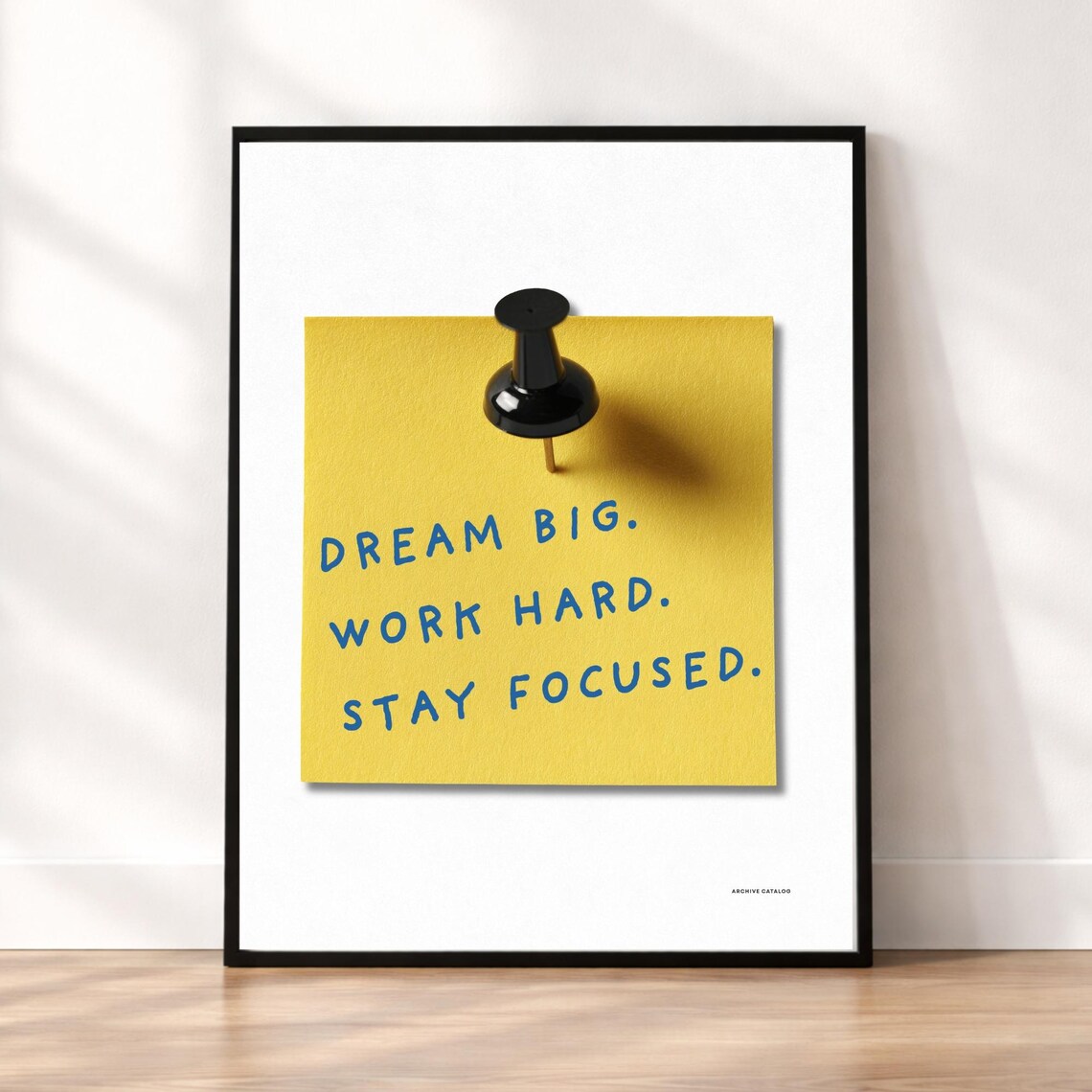 Dream Big Work Hard Stay Focused Print Yellow Motivational Office Wall Art