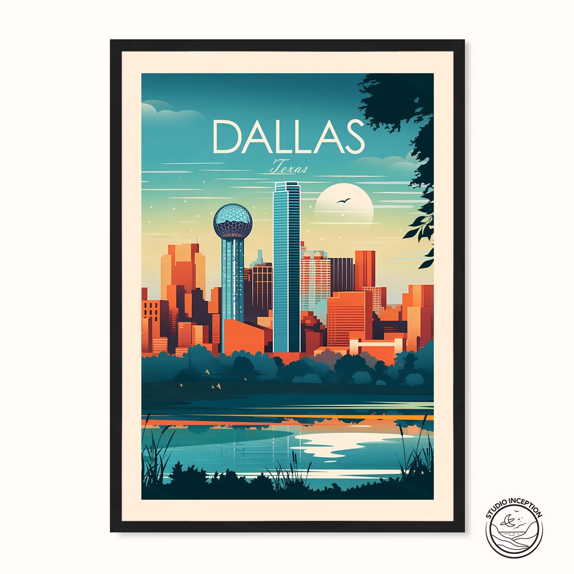 Dallas City Skyline, Texas Travel Poster Art Print
