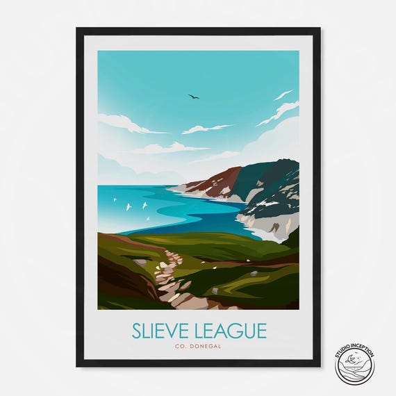 Slieve League Irish Travel Poster, Donegal Cliffs
