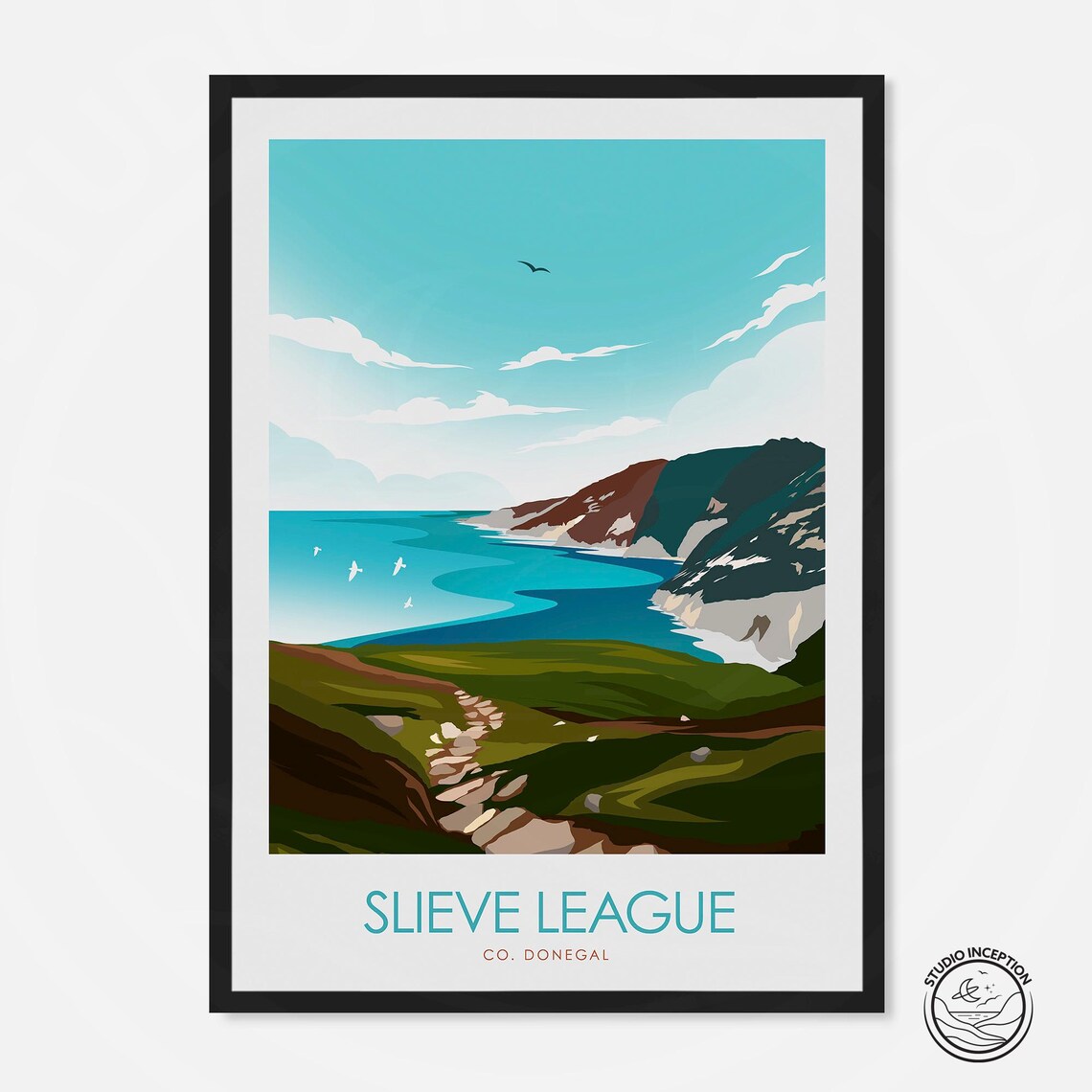 Slieve League Irish Travel Poster, Donegal Cliffs