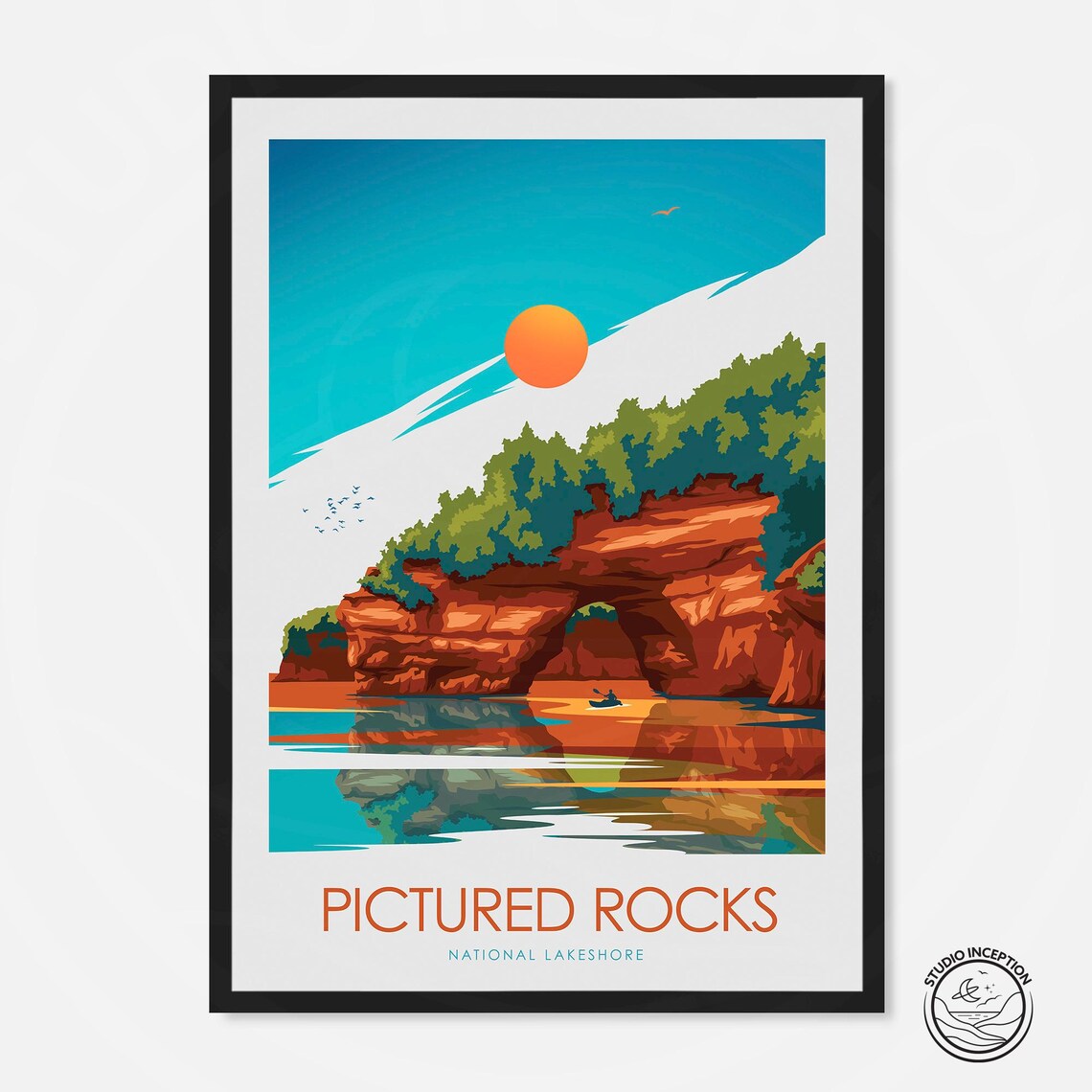 Pictured Rocks National Lakeshore Arch Kayak Vintage Travel Poster