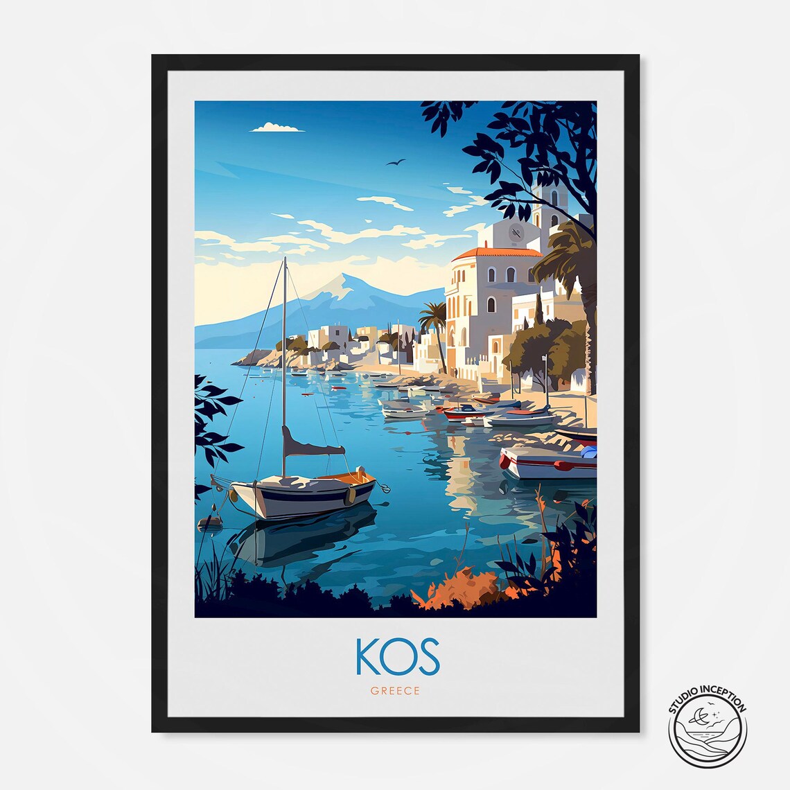 Kos Greece Travel Poster, European Island Scene