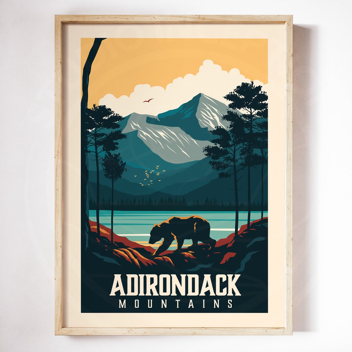 Adirondack Mountains Black Bear Lake Sunset Vintage Travel Poster - Image 3