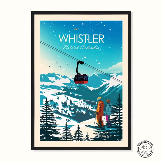 Ski Whistler Print Poster Skiing Art British Columbia Canada Skiers