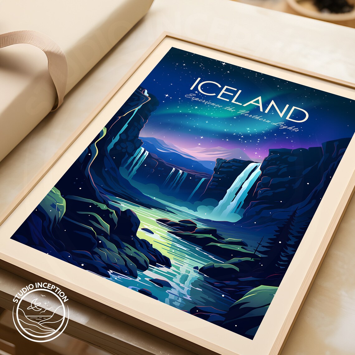 Iceland Traditional Print, Northern Lights Travel Poster - Image 2