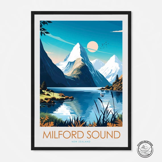 Milford Sound New Zealand Travel Poster, Wall Art