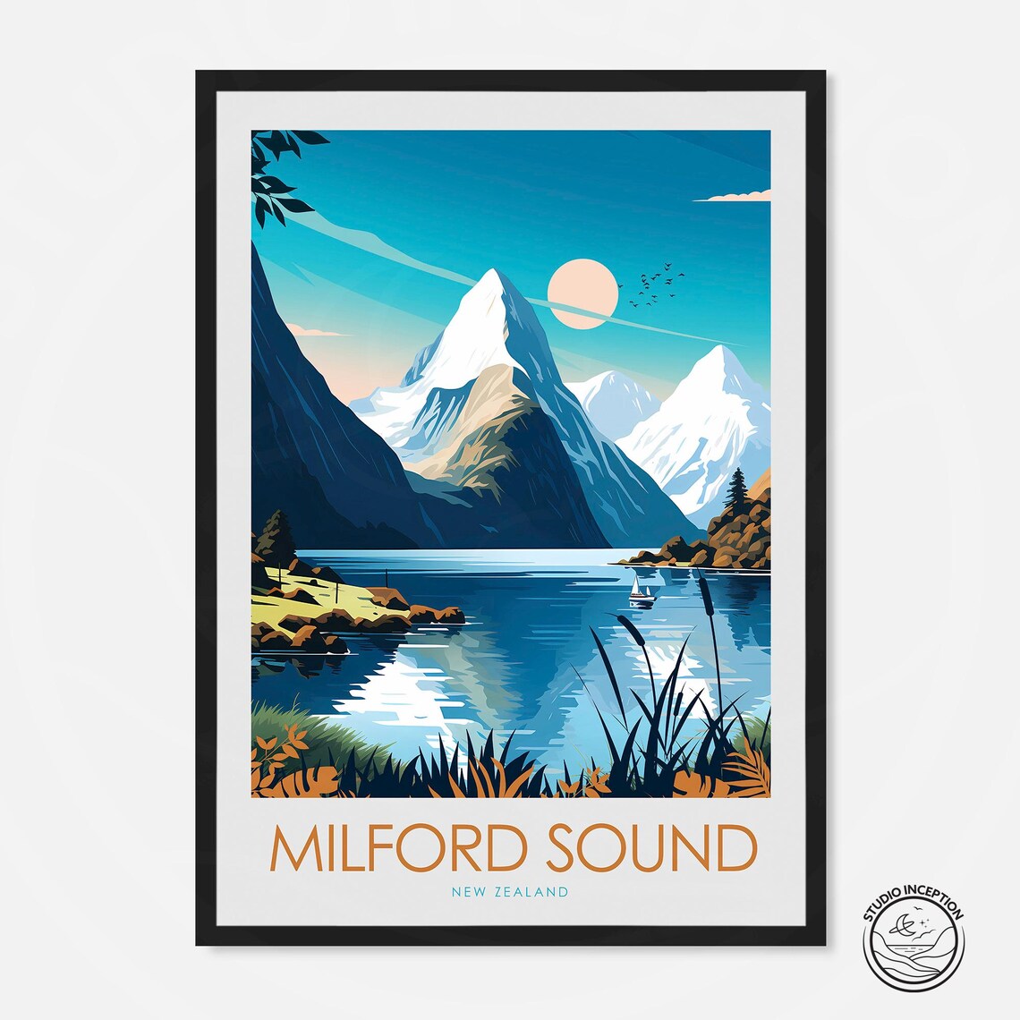 Milford Sound New Zealand Travel Poster, Wall Art